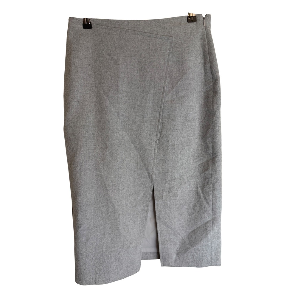 Babaton Aritzia Grey Wrap Front Pencil Skirt High Waisted Slit Size 2 Office